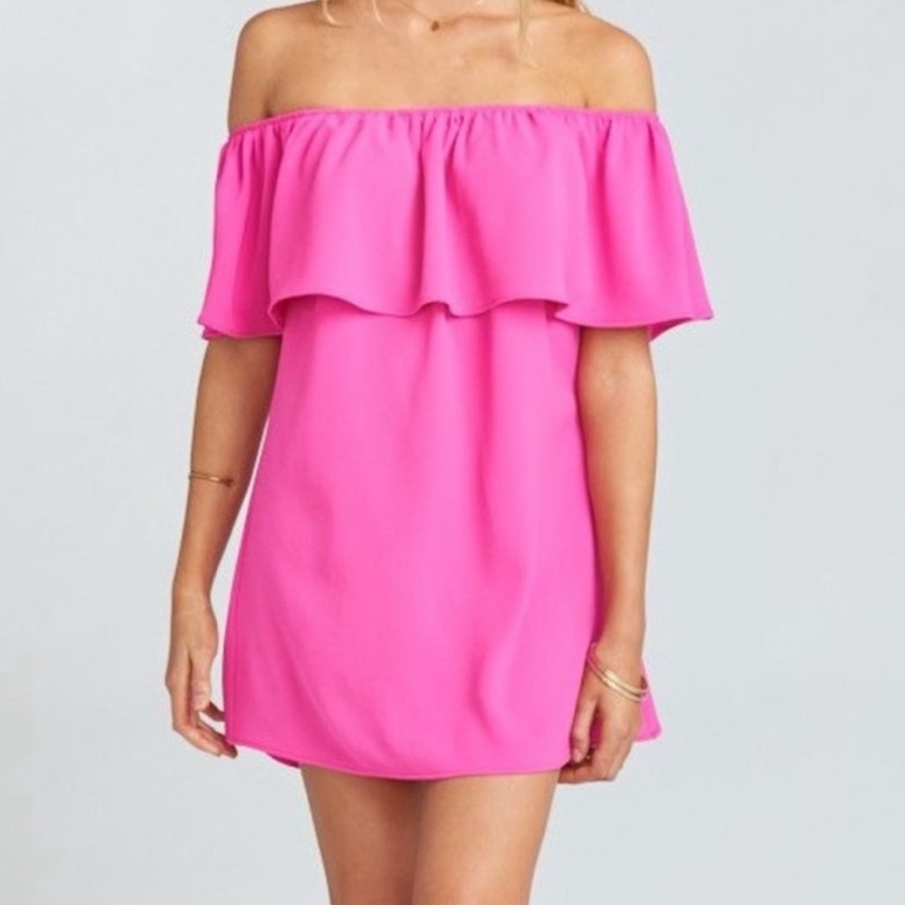 SHOW ME YOUR MUMU | Pink Ruffle Strapless Off The Shoulder Dress